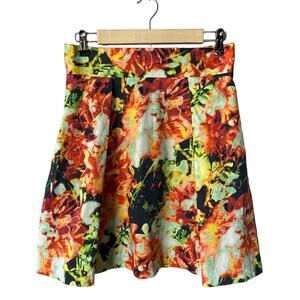 Black Halo Abstract Floral Box Pleat Skirt Size 8